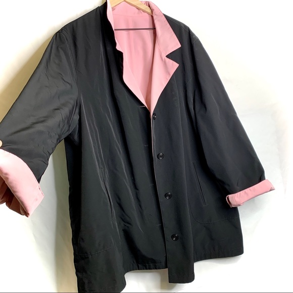 Pink and Black Reversible Rain Jacket Trench Coat - Picture 4 of 6